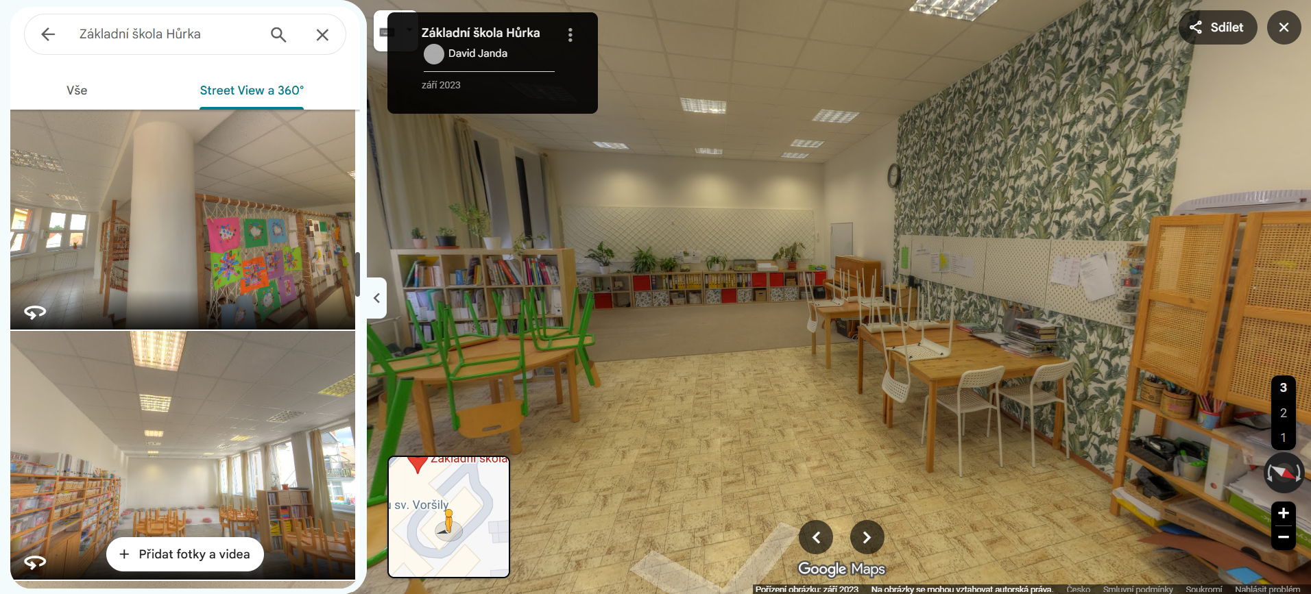 Náhled virtuální prohlídky třídy ZŠ Hůrka v Google Maps